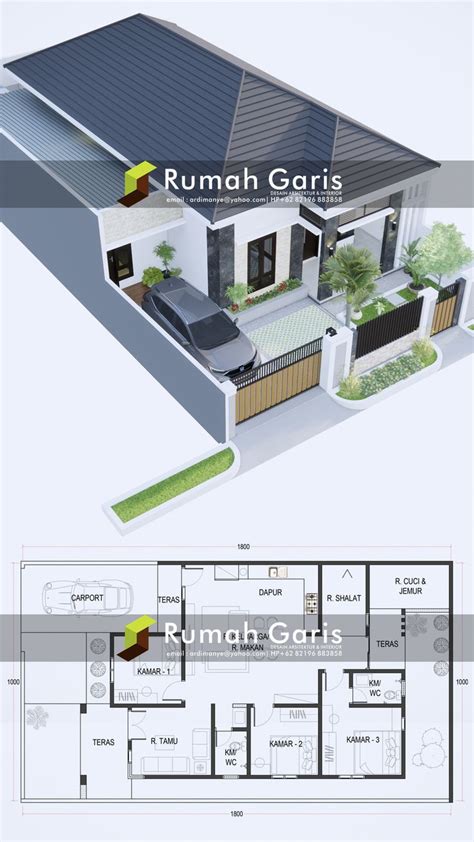 Ide Denah Dan Tampak Depan Rumah Minimalis 10x18 M Atap Limas Simple