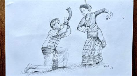 How To Draw Bihu Dance Rangali Bihu Painting Step By Step Youtube