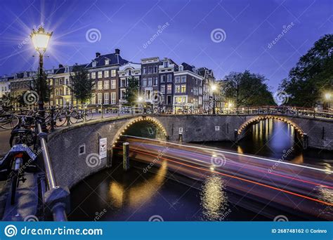 Amsterdam Canal Night Scene Editorial Photography - Image of lights ...