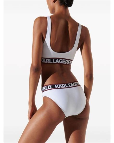 Karl Lagerfeld Logo Underband Bikini Top In White Lyst