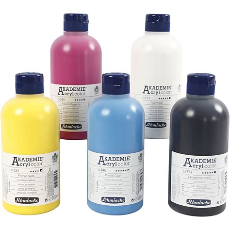 Schmincke AKADEMIE Acrylfarbe 5x500 ml primÃrfarver Acrylic Farben