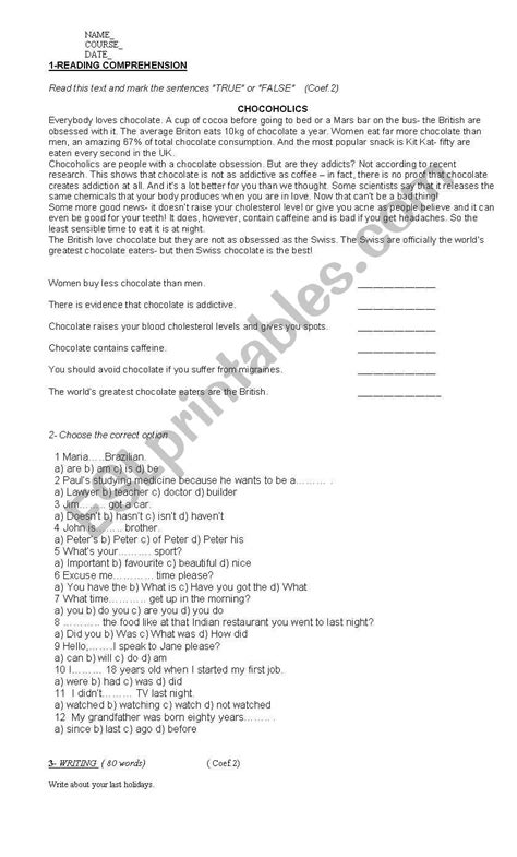 English Worksheets Practical Task