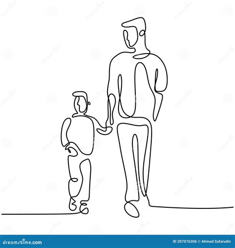 Disegno Di Una Linea Del Padre E Del Figlio Il Giovane Paparino Che