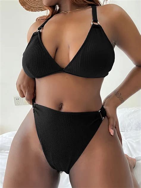 Xl Xl Ribbed Bikini Large Size Swimwear Plus Size Women Swimsuit Female Two Piece Bikini Set