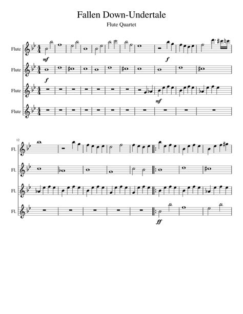 Fallen Down Undertale Sheet Music For Flute Woodwind Quartet