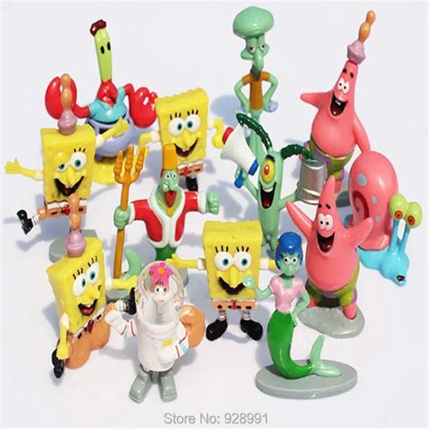 13pcsset Spongebob Plastic Toy Sponge Bob Cheap Miniature Action Figures Bob Esponja Anime