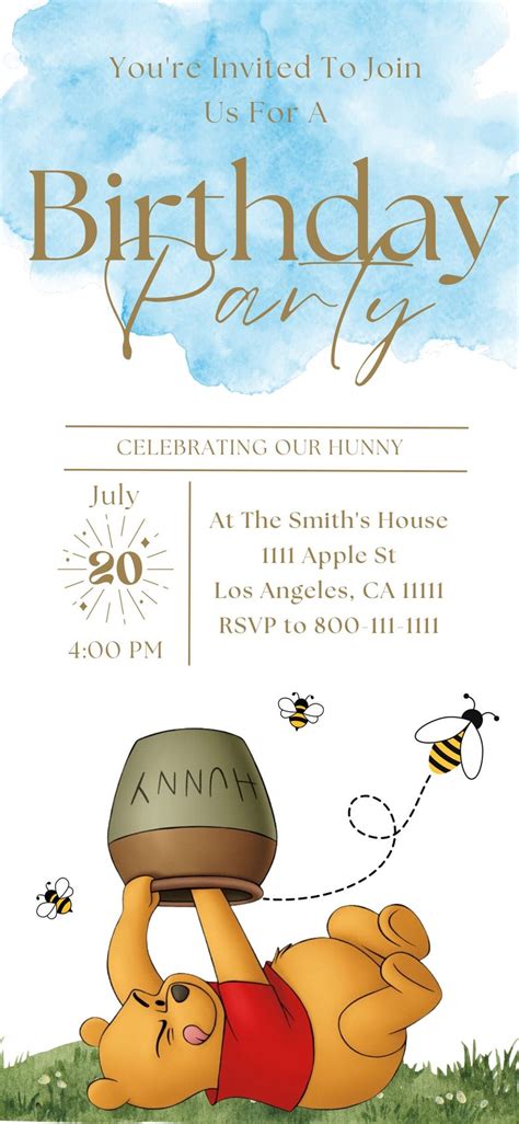 Winnie The Pooh Birthday Invitation Etsy