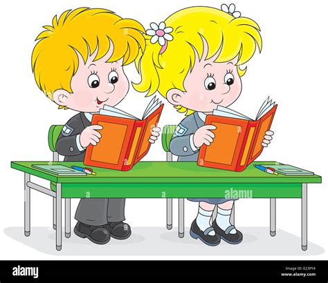 Schoolgirl and schoolboy reading books Stock Photo - Alamy