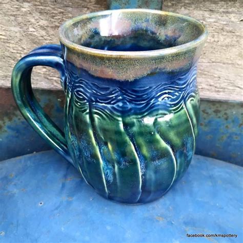 12 Ounce Hand Carved Textured Wave Mug Wheelthrown Etsy Hand Carved