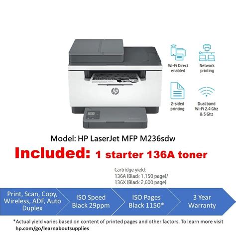 Hp Laserjet Mfp M236sdw All In One Wireless Laser Printer With Adf And Auto Duplex Laser Printer