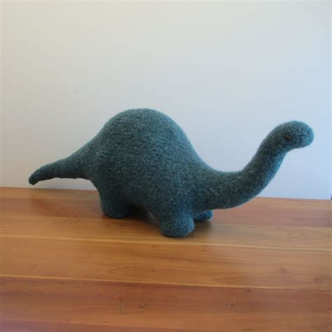 Stuffed Brontosaurus Plush Toy Dinosaur Handknit Green Wool