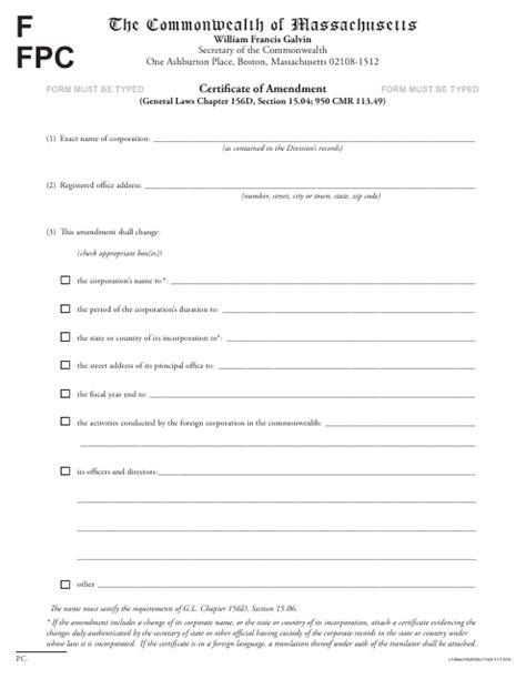 Massachusetts Certificate Of Amendment Fill Out Sign Online And