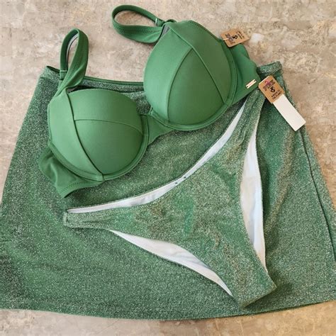 PINK Victoria S Secret Swim Mm Vs Pink Swim Pushup Bikini Top Shimmer Brazilian Skirt Bikini