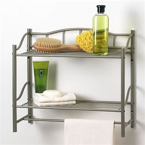 Bathroom Double Wall Shelf Organizer With Towel Bar Brushed Chrome