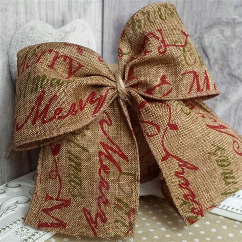 63mm Wired Traditional Merry Christmas Ribbon Hessian Jute Cake Wreath