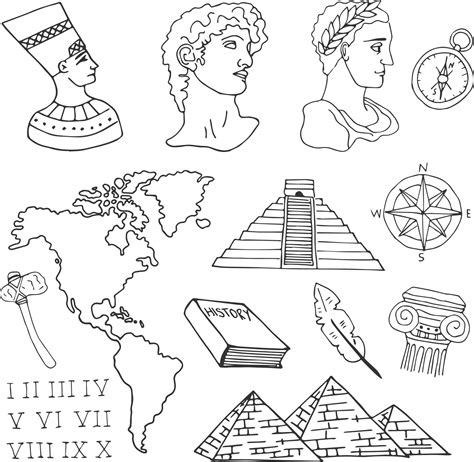 History Hand Drawn Vector Illustration Objects Set 13735455 Vector Art ...