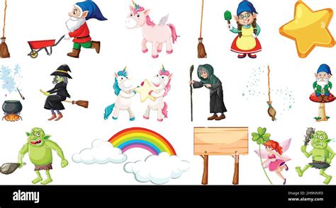 Set Of Fantasy Fairy Tale Characters And Elements Illustration Stock