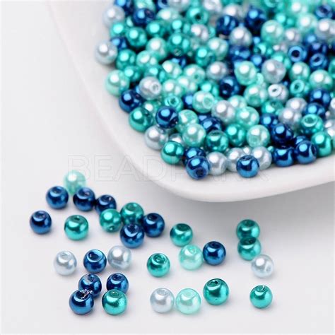 Carribean Blue Mix Pearlized Glass Pearl Beads