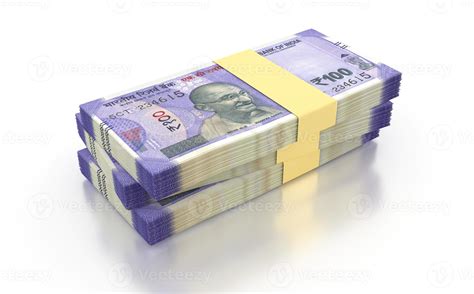 Indian Rupee 100 Currency Note Bundles isolated on White Background