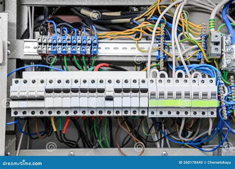 Electrical Panel with Many Wires in Fuse Box, Closeup Stock Photo ...