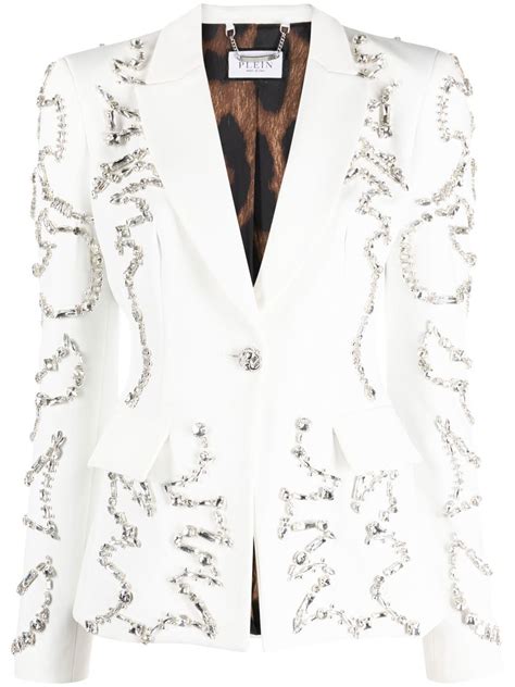 Philipp Plein Crystal Embellished Single Breasted Blazer White Farfetch