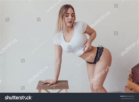 Sexy Blonde Woman White Tshirt Panties Stock Photo 663246373 Shutterstock