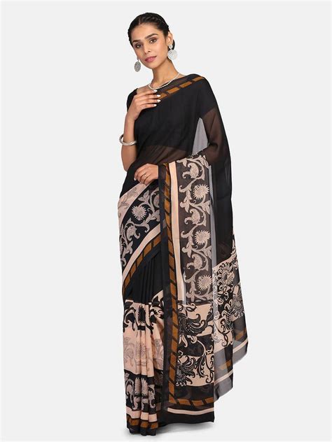 Black Printed Georgette Saree With Blouse Classiques 3218467