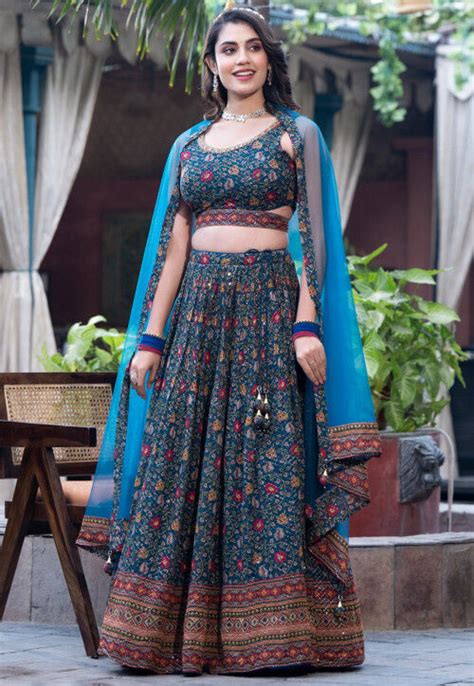 Buy Digital Printed Chinon Chiffon Lehenga In Multicolor Online Lgm