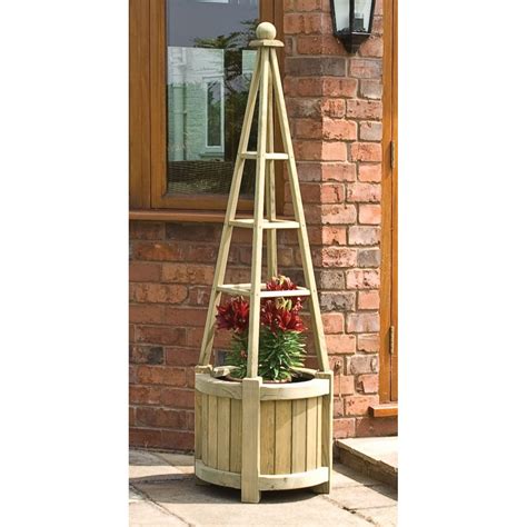 Free Standing Garden Obelisk With Planter Box In Solid Wood