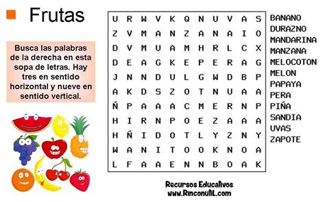 Sopa De Letras Para Ni Os De Frutas