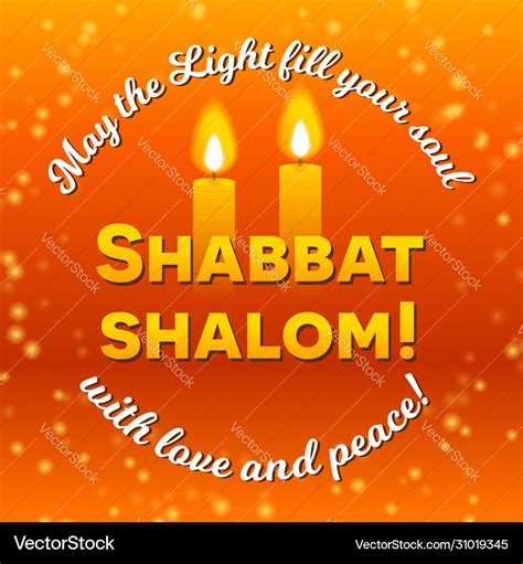 Shabbat Shalom Candles Greeting Card Lettering Vector Image