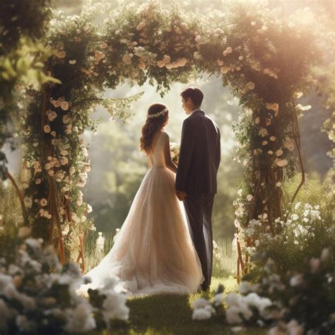 Premium Ai Image Serene Garden Wedding With Lush Greenery Blooming