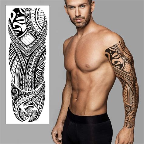 Polynesian Temporary Tattoo Sleeve Transfer Full Arm Tribal