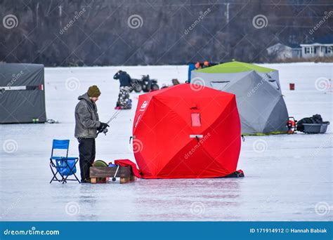 Ice Fishing Tournament, Shanties on Lake Editorial Photography - Image ...