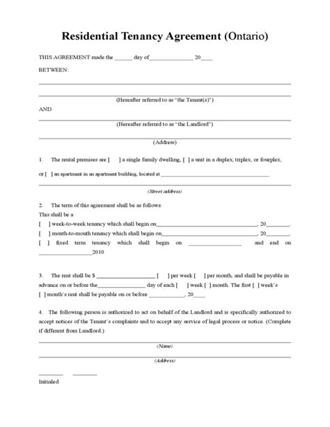 Residential Tenancy Agreement Fillable Form Printable Forms Free Online