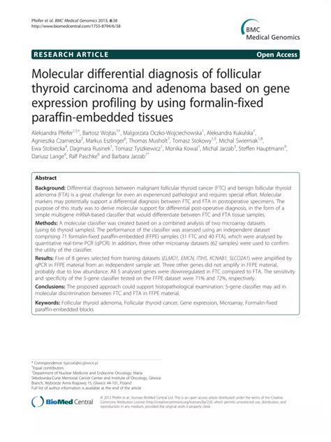 Pdf Molecular Differential Diagnosis Of Follicular Thyroid Carcinoma