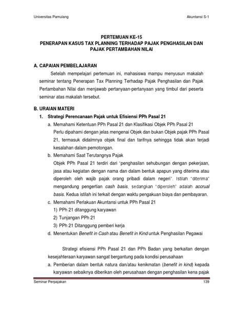 Penerapan Kasus Tax Planning Terhadap Pajak Penghasilan Dan Pajak Pertambahan Nilai Pdf