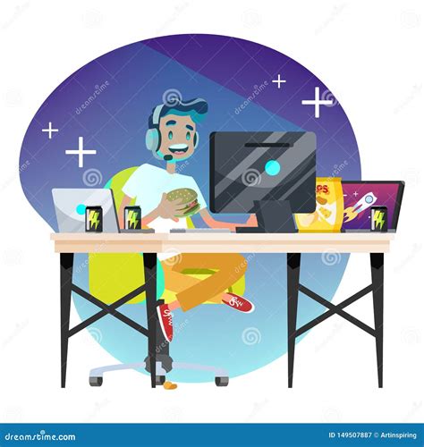 Man Gamer Concept Person Play On The Computer Stock Vector