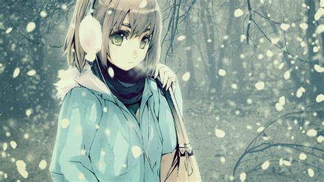 Anime, girl, eyes, hair, winter, snow, wallpaper | nature and landscape ...