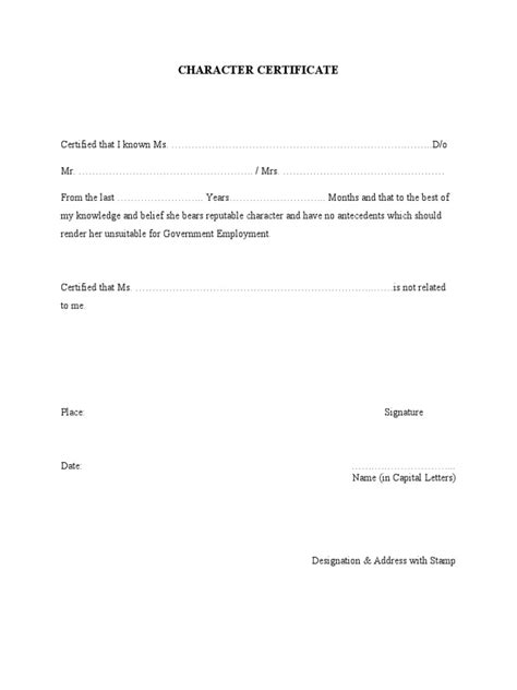 Character Certificate Pdf