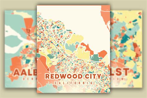 Redwood City California Colorful Map Graphic by Poster Boutique ...