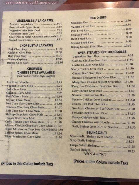 Menu At Beijing Garden Restaurant Kerman