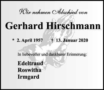 Traueranzeigen Von Gerhard Hirschmann Mittelbayerische Trauer