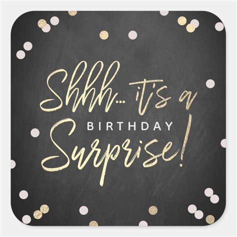 Shhh Surprise Birthday Party Favor Square Sticker Zazzle