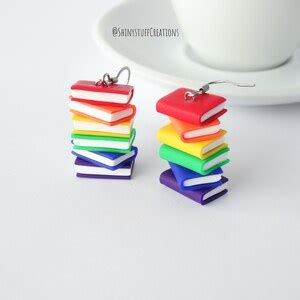 Subtle Rainbow Gay Pride Flag Dangle Earrings Stacked Books Geeky Jewelry LGBTQIA Jewelry