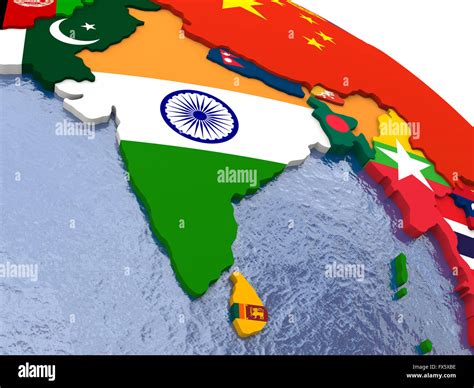 India Political Map Of India And Surrounding Region With Each Country Represented By Its