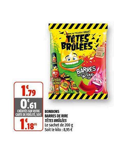 Promo Bonbons Barres De Rire T Te Br L Es Chez Coccinelle Supermarche