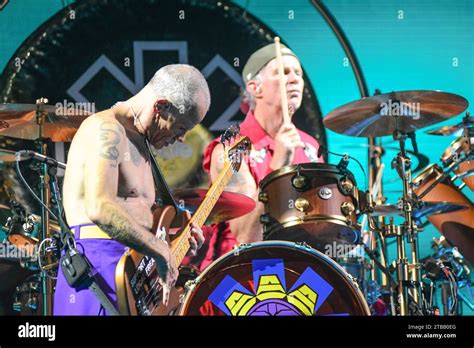 Flea Bass Chad Smith Drums Red Hot Chili Peppers Live In Buenos Aires Argentina Stock