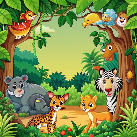 Premium Vector | A picture of a jungle with animals and trees