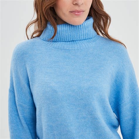 Pull col roulé droit manches longues bleu femme La Halle